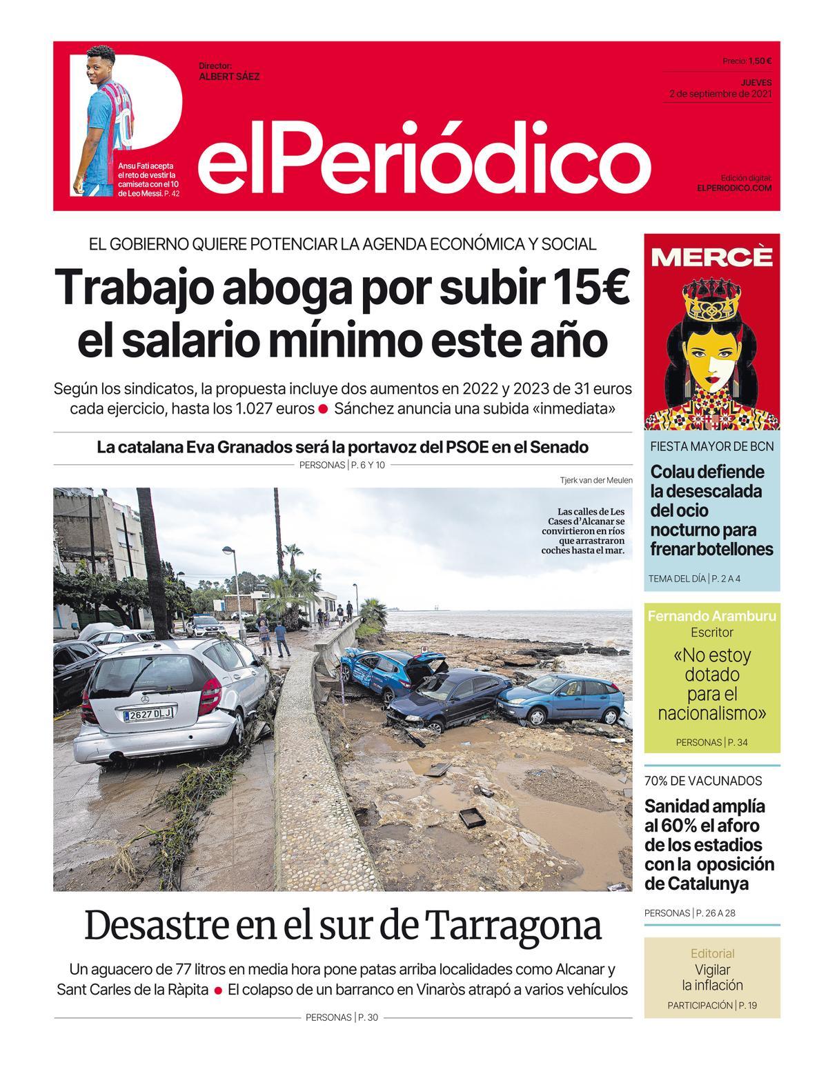 La portada d’EL PERIÓDICO del 2 de setembre del 2021