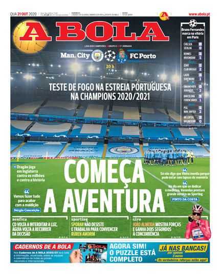 Portada A BOLA miércoles 21 octubre 2020