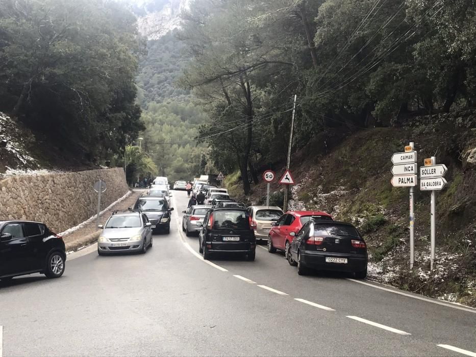 Schneefall auf Mallorca - Verkehrschaos in den Bergen