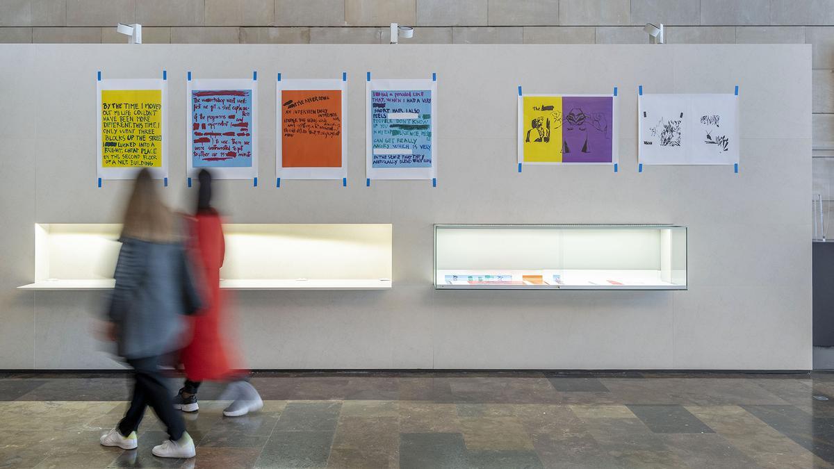 Algunos de los carteles de la artista en el vestíbulo del IVAM.