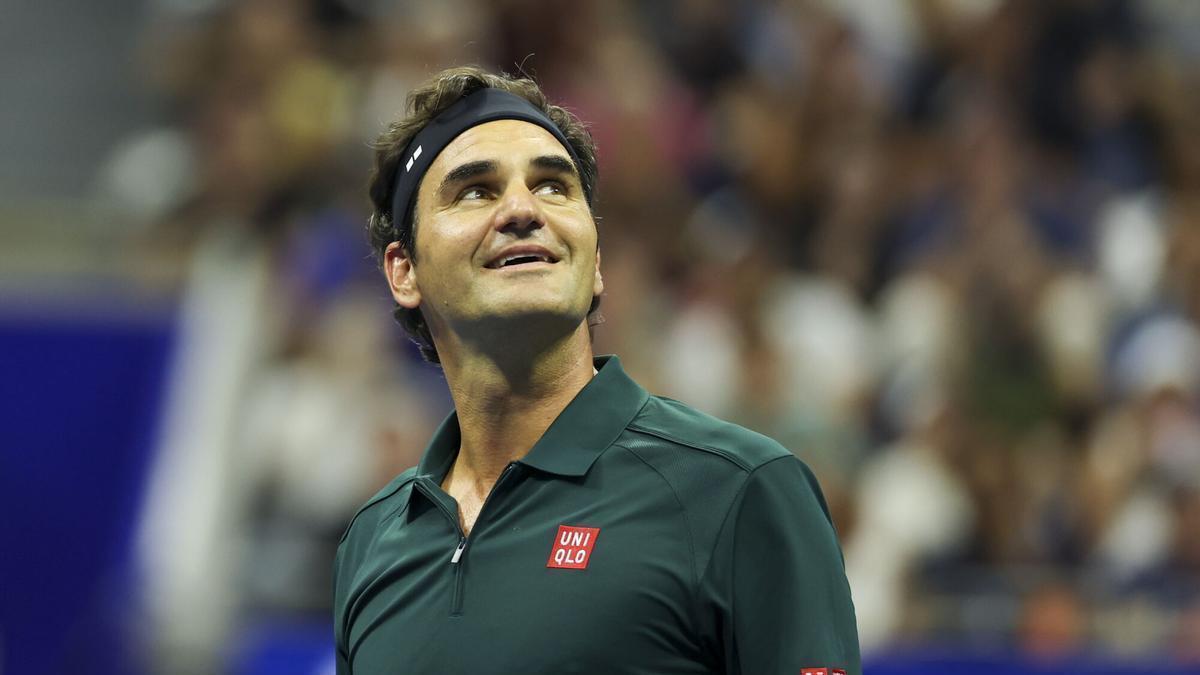Roger Federer, durante su exhibición en Nueva York.