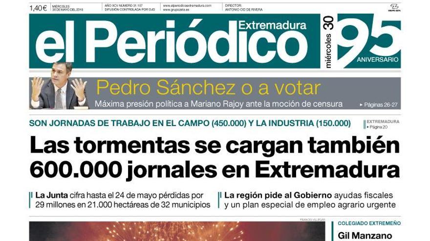 Esta es la portada de EL PERIÓDICO EXTREMADURA correspondiente al día 30 de mayo del 2018