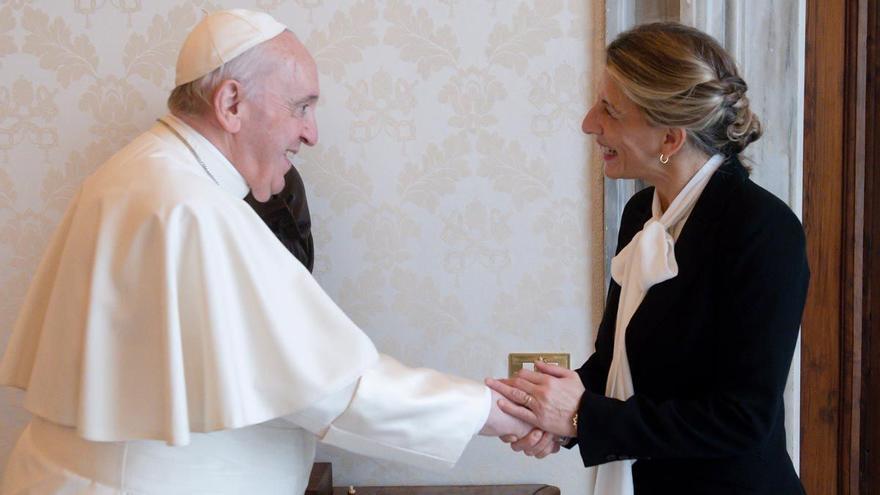 Yolanda Díaz es reuneix amb el Papa: conversa sobre treball decent, la covid i el futur del planeta