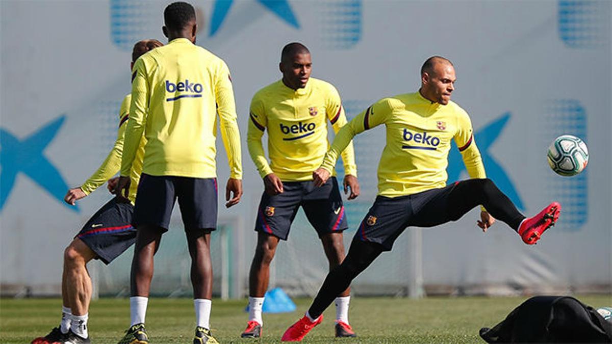 El primer entrenamiento de Braithwaite con el Barça