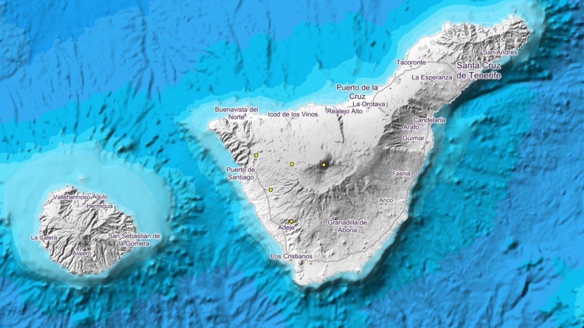 Localización de los sismos en la isla de Tenerife