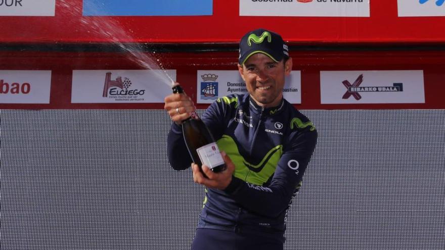 Alejandro Valverde celebra en el País Vasco  uno de sus triunfos esta temporada.
