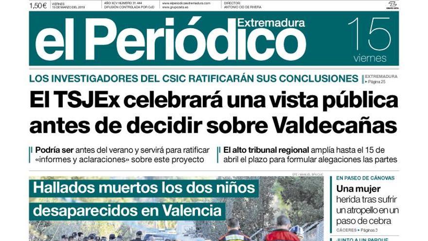 Esta es la portada de EL PERIÓDICO EXTREMADURA correspondiente al día 15 de marzo del 2019