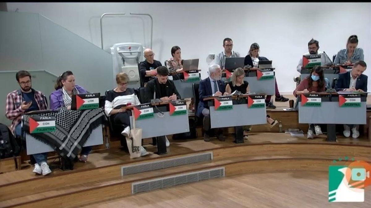 El portavoz de Vox en Parla, expulsado del pleno por "arrancar y romper" una bandera palestina