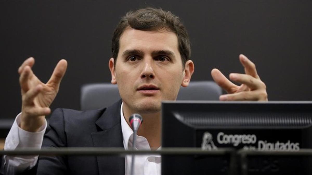 Albert Rivera este viernes en rueda de prensa en el Congreso.