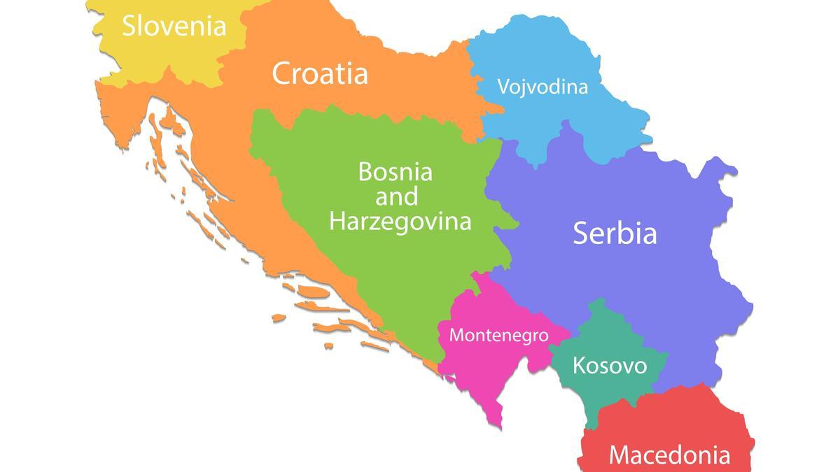 Países resultantes de la desintegración de Yugoslavia (Vojvodina sigue siendo parte de Serbia).