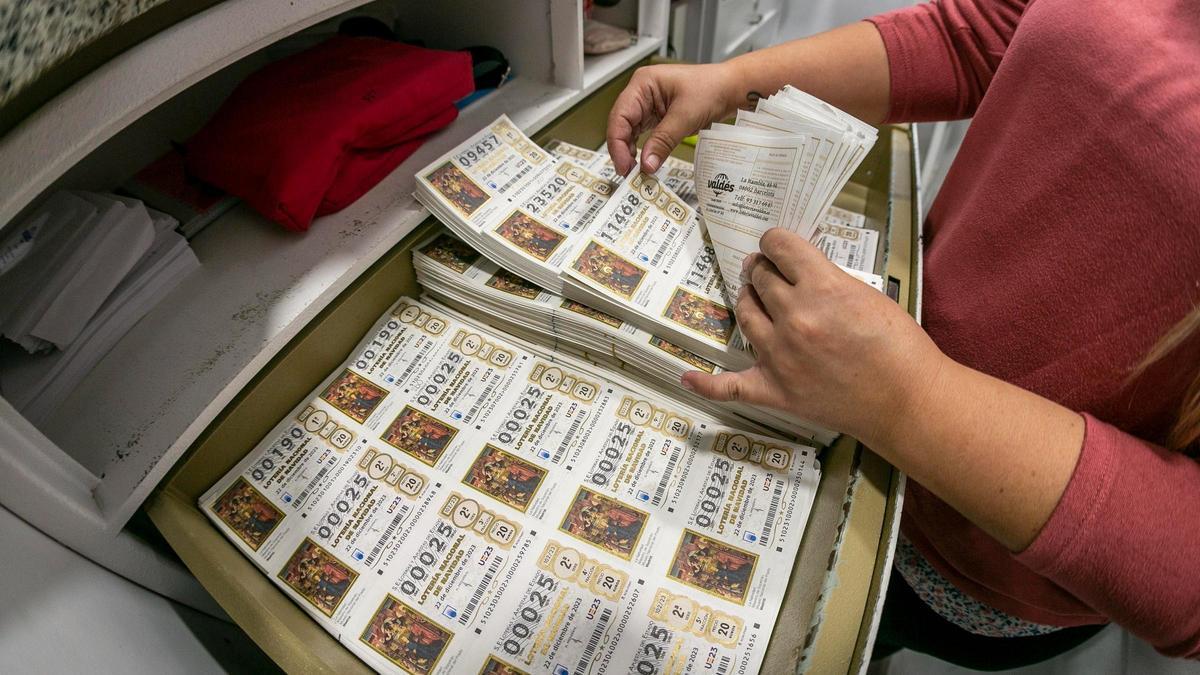 Billetes de lotería en la administración Valdés de Barcelona