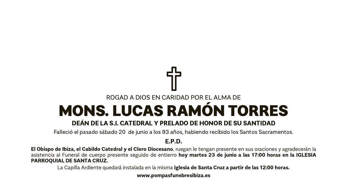 Esquela Mons. Lucas Ramón Torres