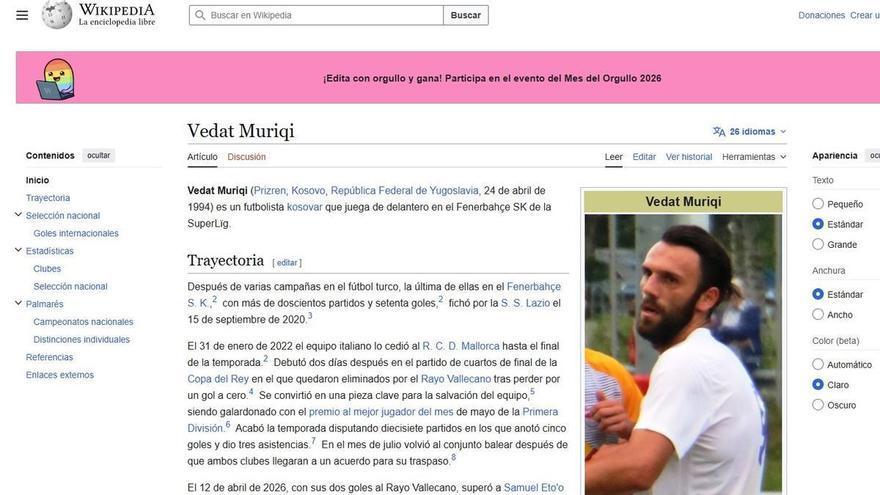 La Wikipedia ya coloca a Muriqi como jugador del Fenerbahçe