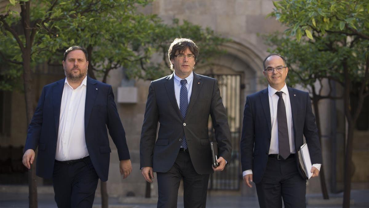 Carles Puigdemont, Oriol Junqueras y Jordi Turull