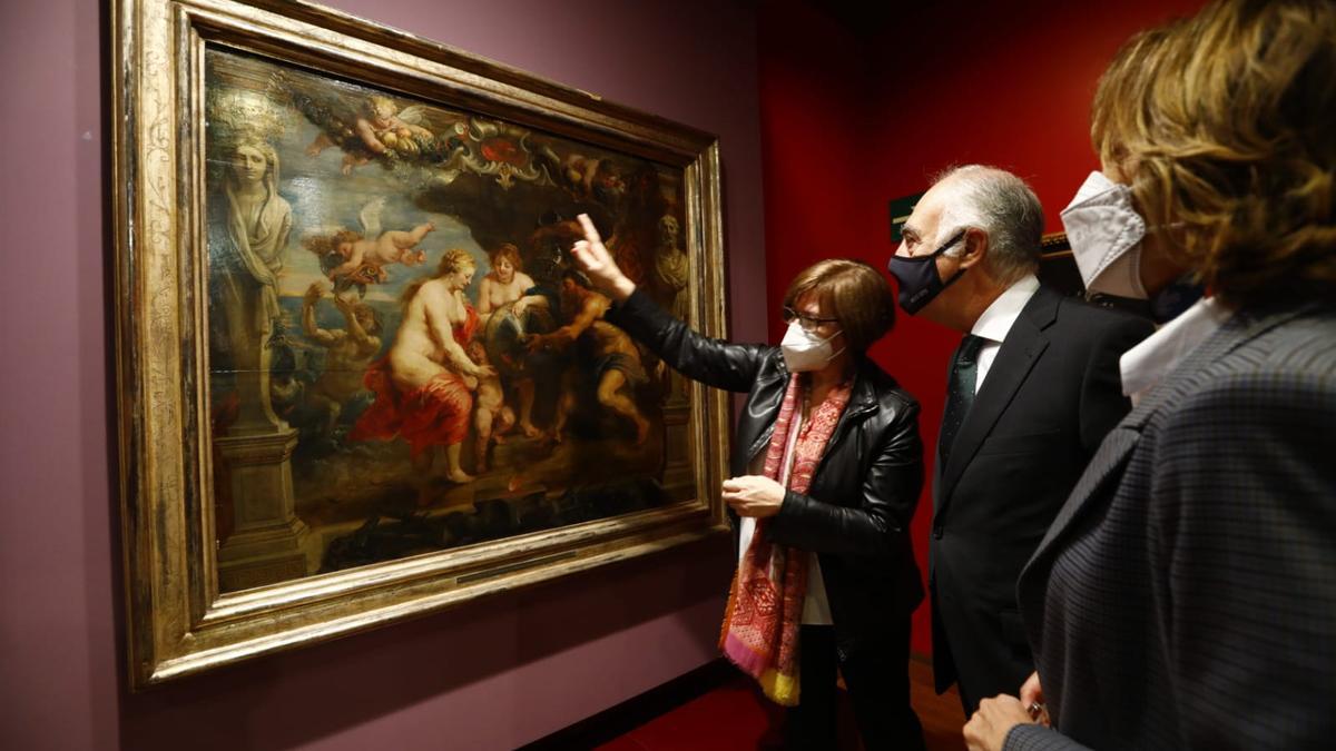 El cuadro 'Tetis recibiendo las armas de Aquiles', de Rubens, se ha presentado este jueves en el Museo Goya.