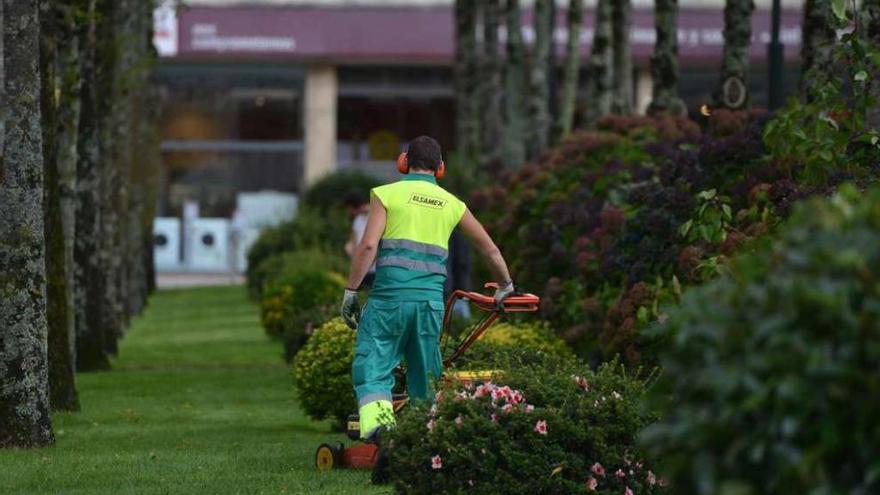 Un operario de Elsamex, antigua concesionaria del servicio de parques y jardines de Pontevedra. // G. S.