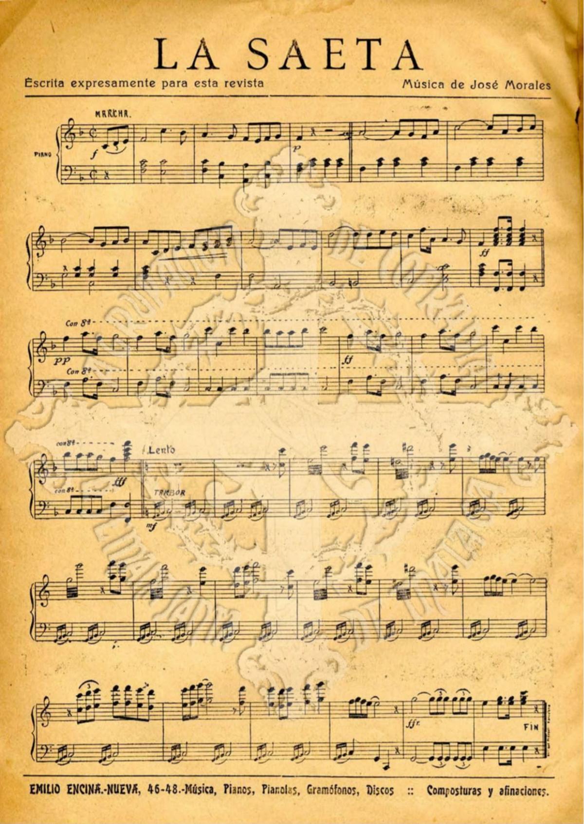 Partitura de la marcha 'La Saeta'