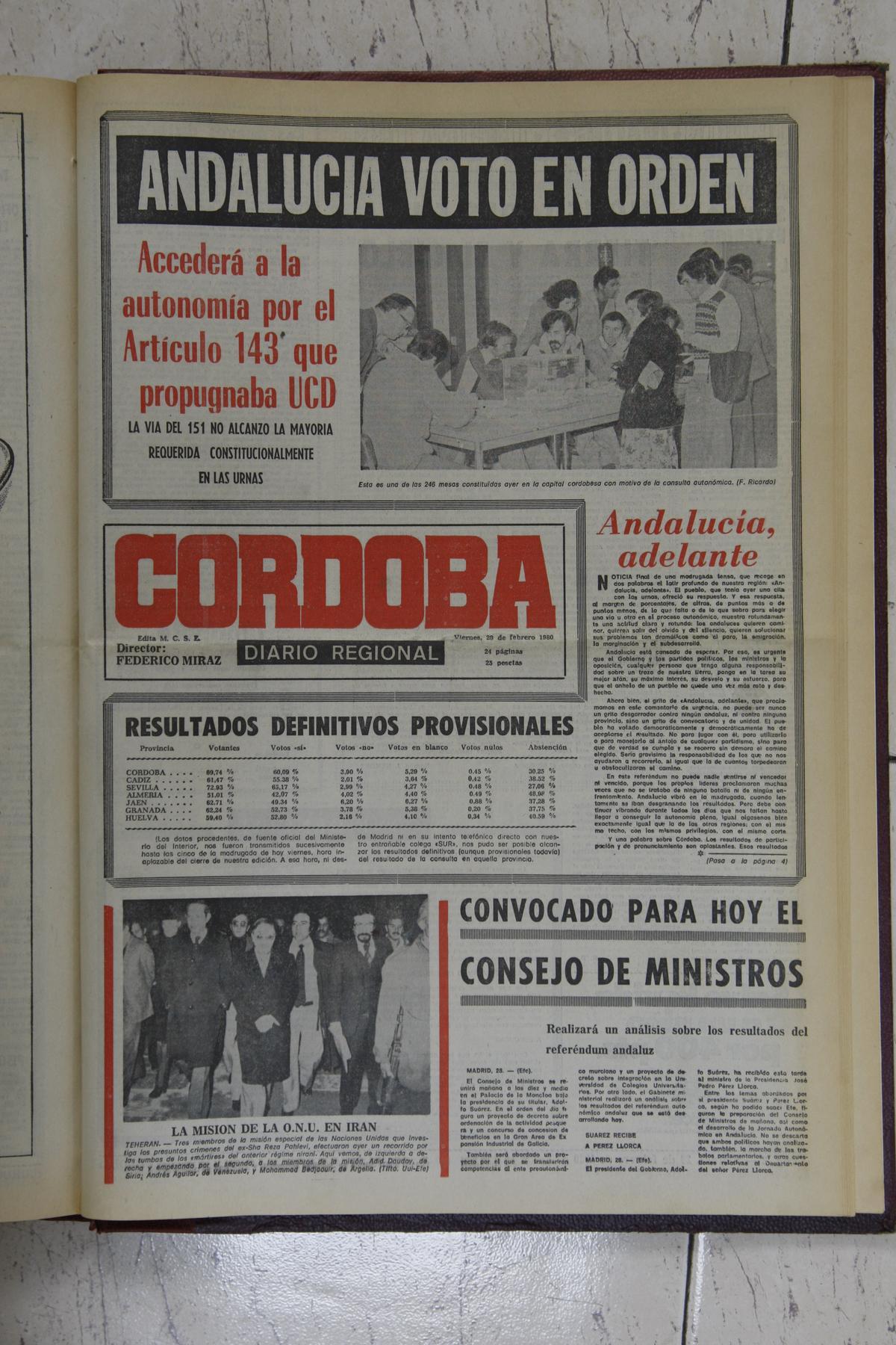 Portada de Diario CÓRDOBA al día siguiente del referéndum.