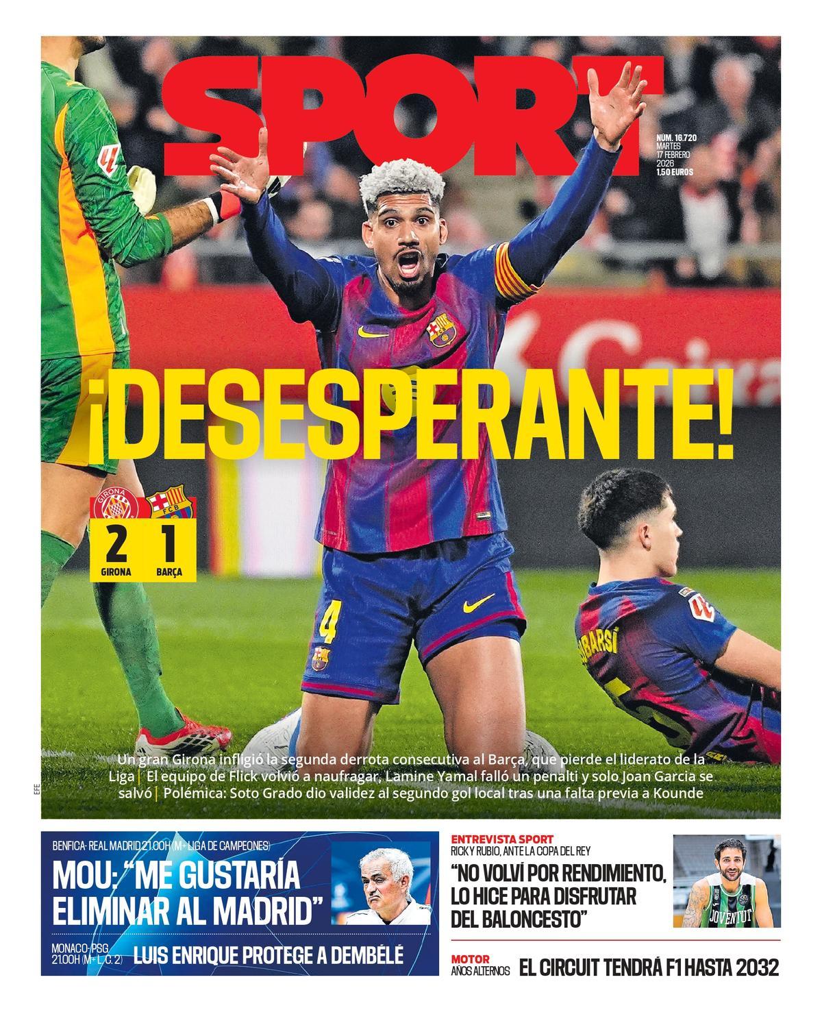 Esta es la portada de SPORT de hoy martes, 17 de febrero de 2026