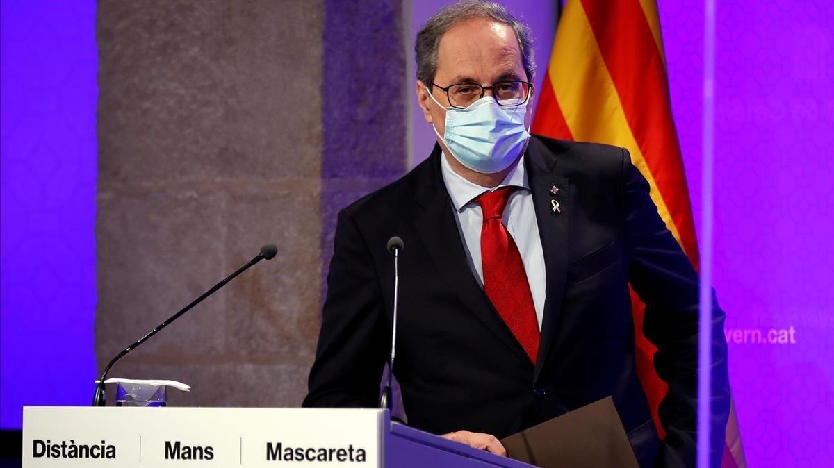 El presidente de la Generalitat, Quim Torra, en rueda de prensa, el pasado 13 de julio.
