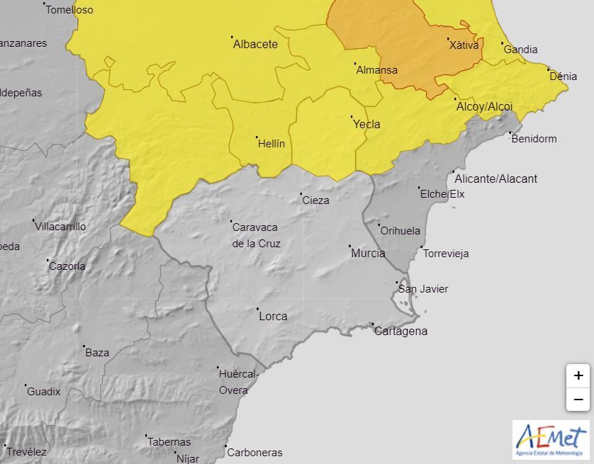 Mapa con la alerta meteorológica