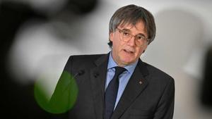 Carles Puigdemont, este martes durante su comparecencia en Waterloo
