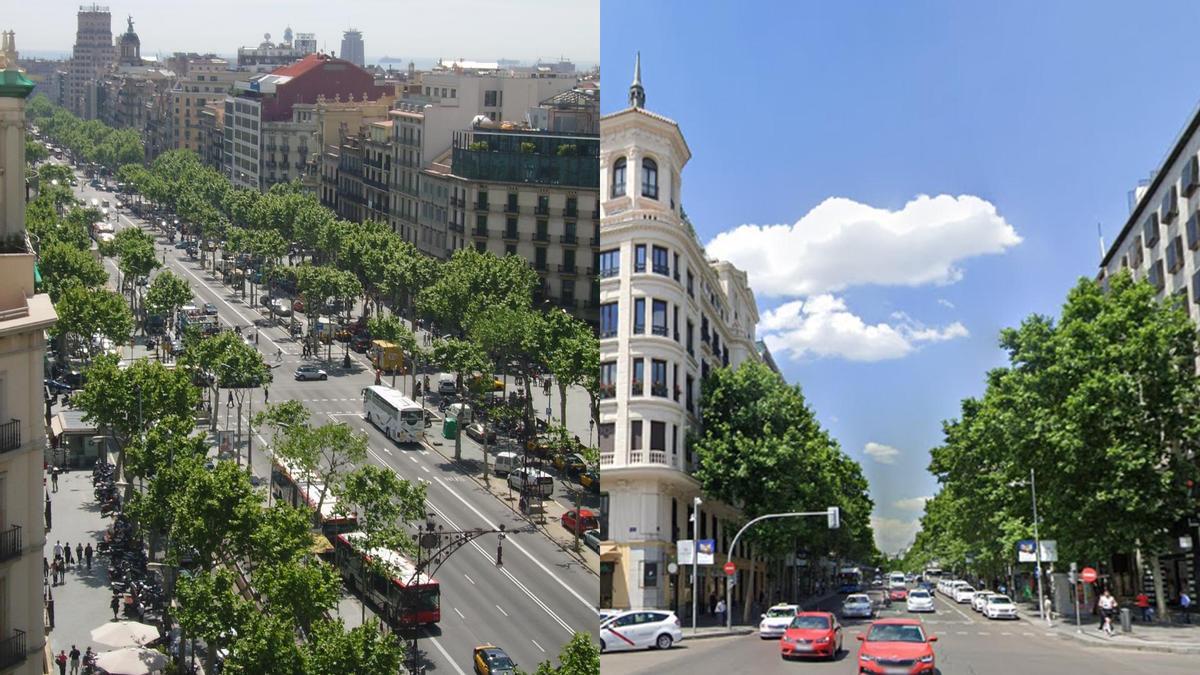 A la izquierda, Paseo de Gracia (Madrid) y, a la derecha, calle Serrano (Madrid)