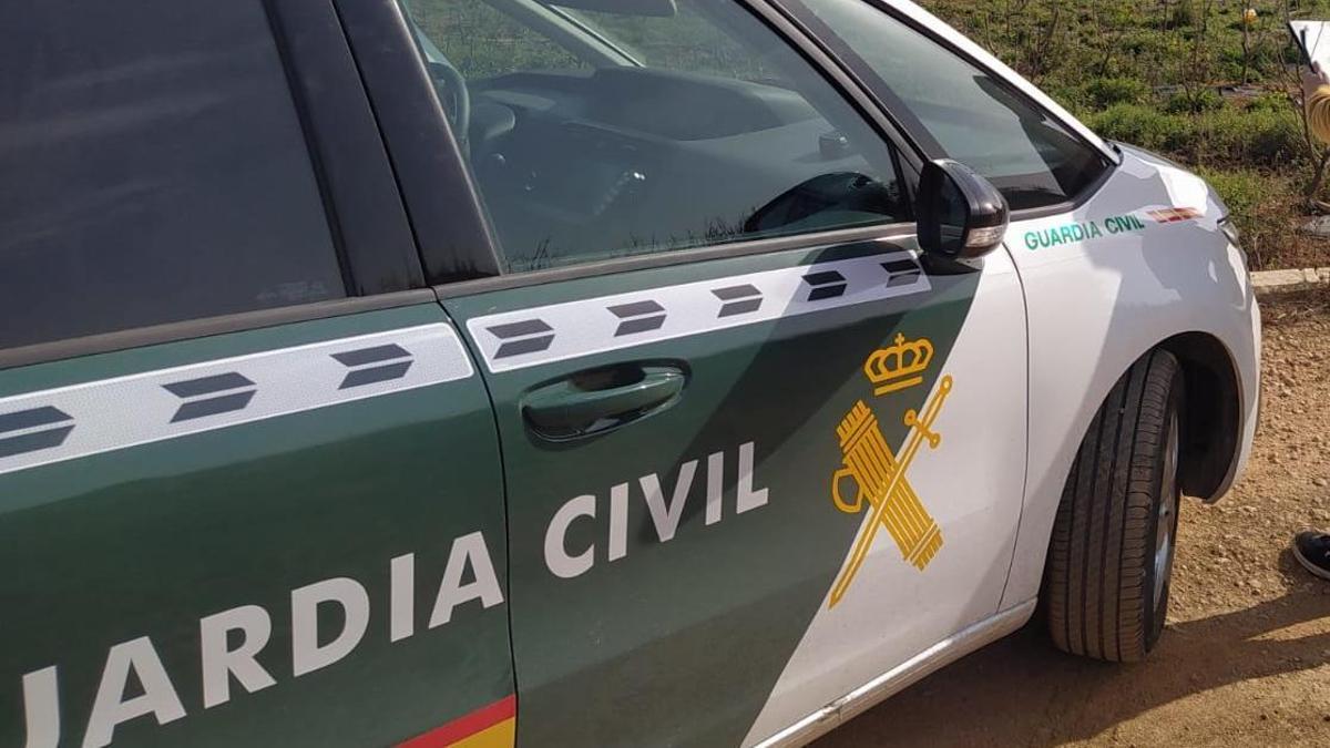 Agente de la Guardia Civil junto a su vehículo