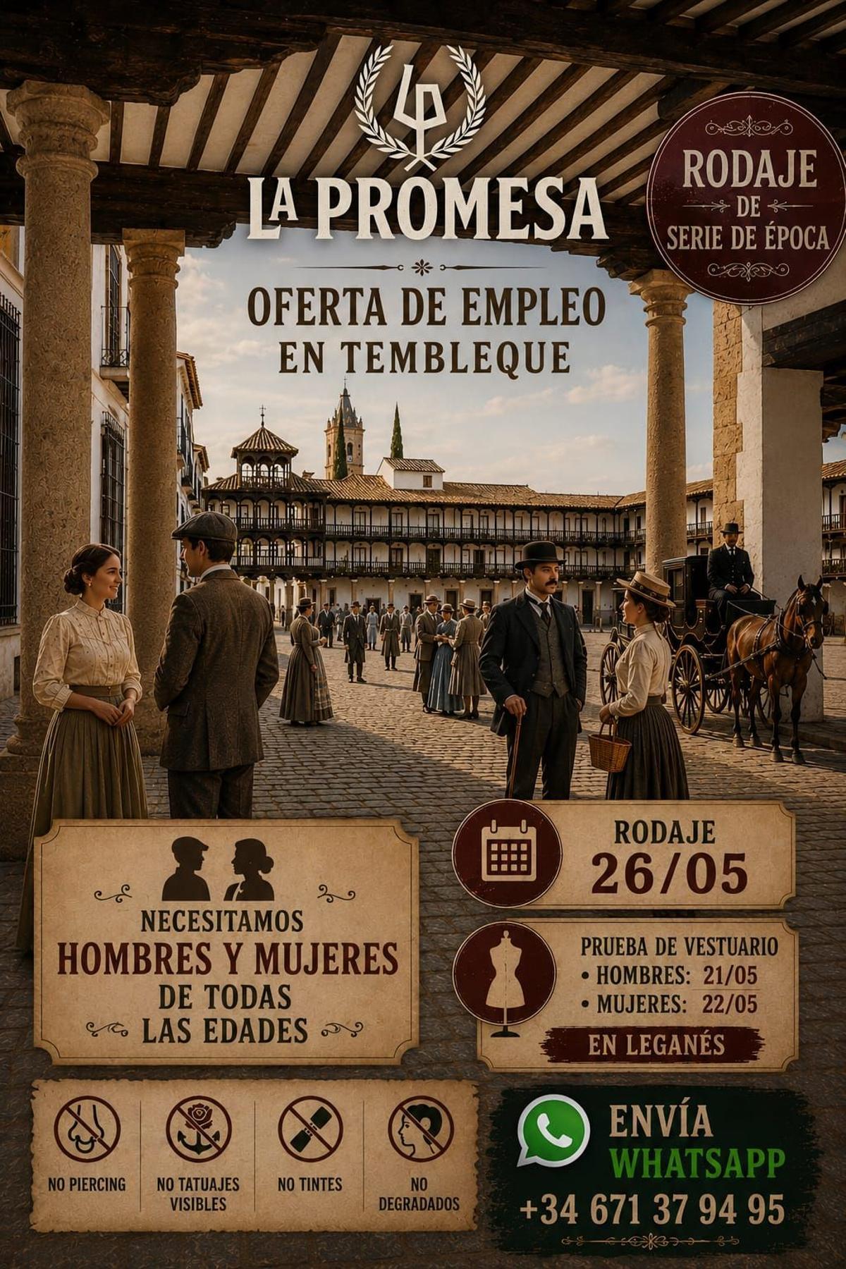 El cartel para anunciar el rodaje de 'La Promesa' en Toledo para el que necesitan figurantes