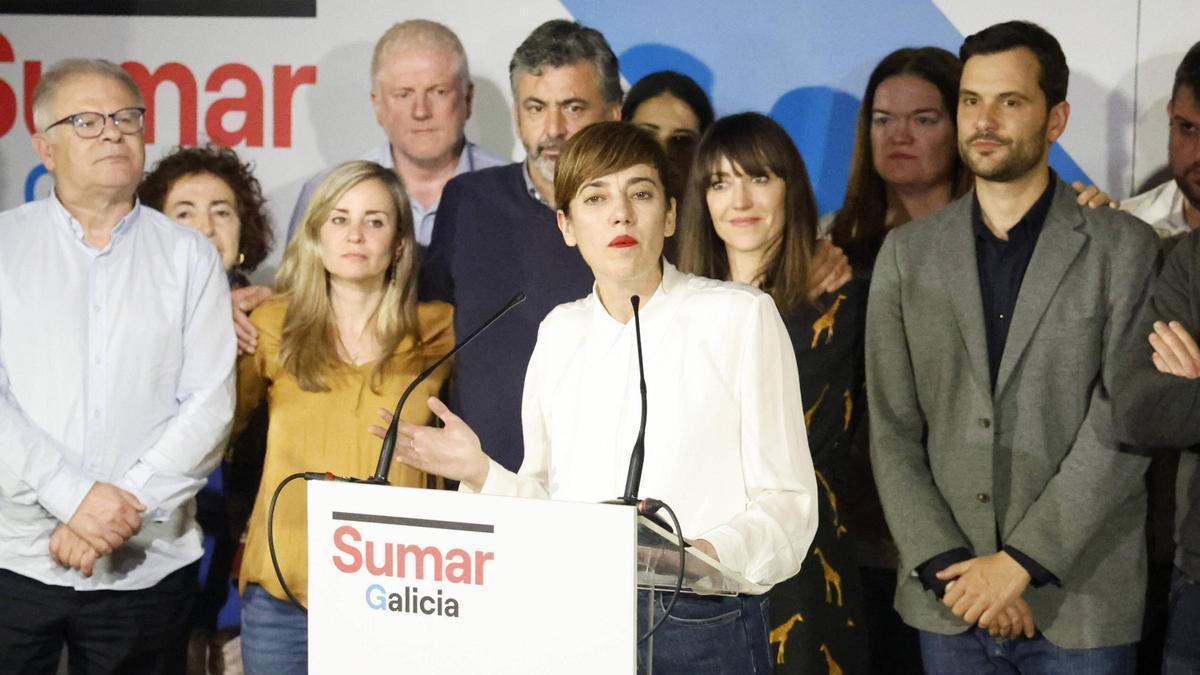 La cabeza de Sumar Galicia, Marta Lois, comparece ante los medios tras los malos resultados en las elecciones