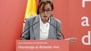 Mónica García, ministra de Sanidad, durante un acto del Día Internacional del Donante.