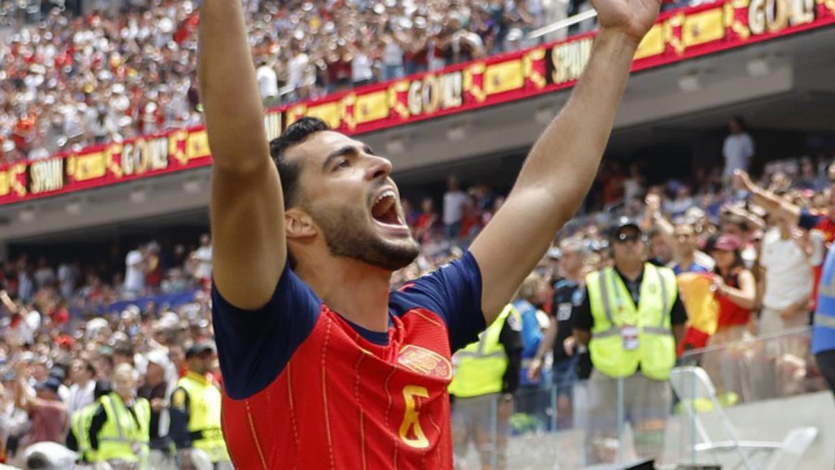 Merino celebra el gol de la classificació d’Espanya. | LAVANDEIRA JR / EFE