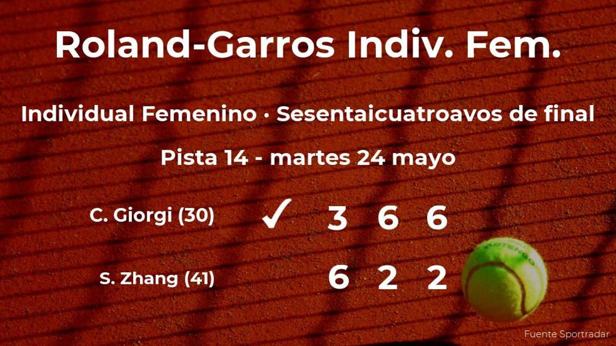 La tenista Camila Giorgi logra el puesto de los treintaidosavos de final a expensas de Shuai Zhang