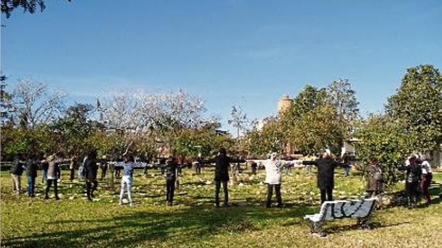 Un moment de l&#039;acte d&#039;inauguració del nou laberint terapèutic del parc hospitalari de Salt, ahir al matí.