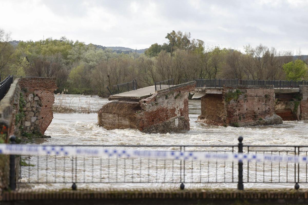 La crecida del río Tajo derrumba parte del puente Viejo de Talavera de la Reina (Toledo)