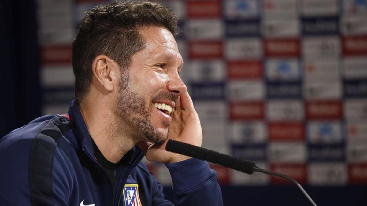 Simeone, durante la rueda de prensa de este sábado en la ciudad deportiva doriblanca