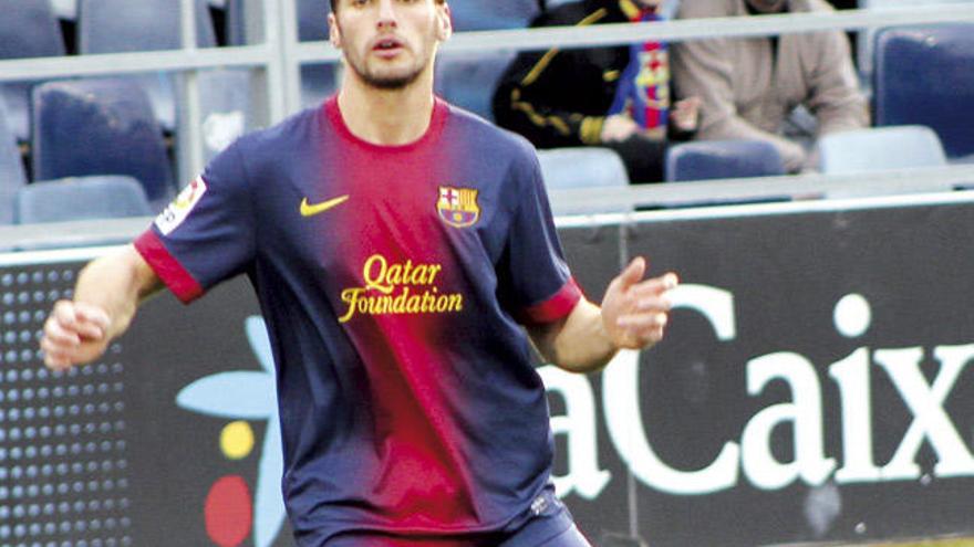 Sergi Gómez, durante un partido con el Barcelona B en el Miniestadi, donde jugó tres temporadas.