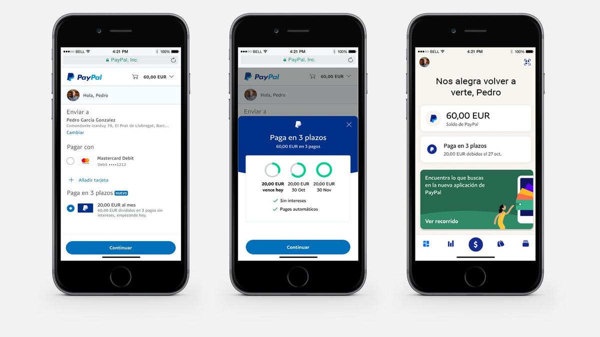 Pantallazos de la aplicación Paypal.