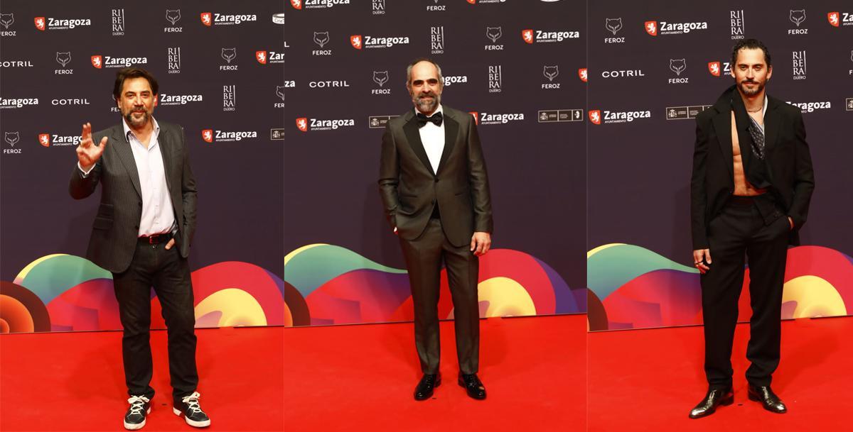 Javier Bardem, Luis Tosar y Paco León en la alfombra roja de los Premios Feroz.