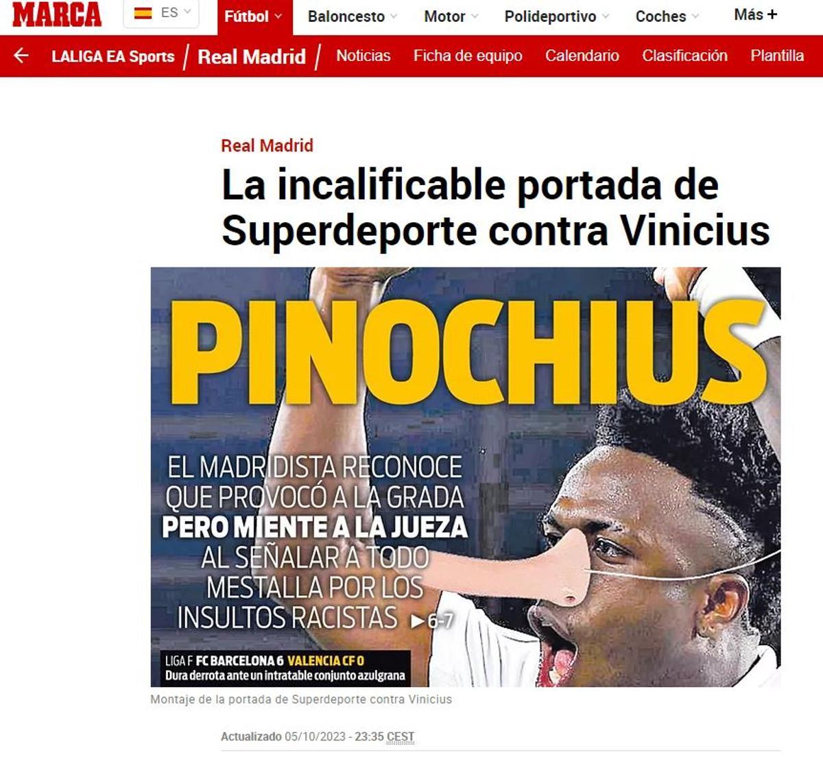 MARCA sobre Vinícius y la portada de SUPER