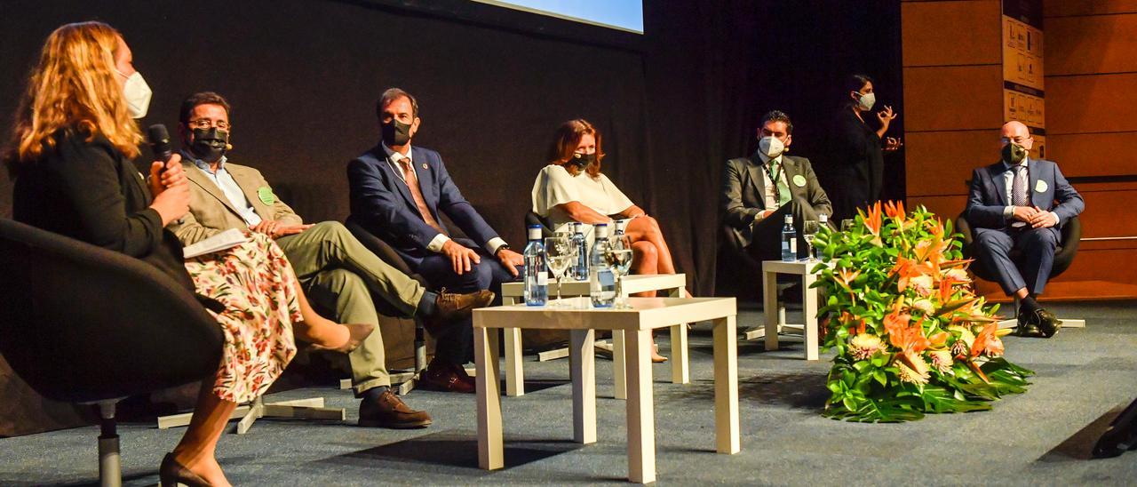 Por la izquierda, Anabel Rivero, Javier Gándara, José Juan Lorenzo, Lenka Vikova, Jonay Lobo y Mario Otero, este jueves en la mesa redonda sobre conectividad post covid.