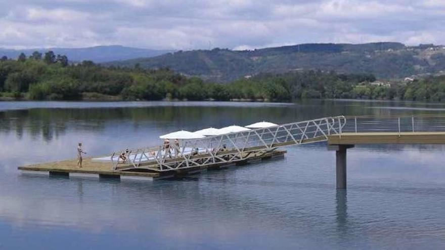 Recreación de la futura piscina termal flotante en el río Miño. // FdV