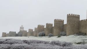 La ciudad de Ávila ha amanecido con un manto blanco de nieve.