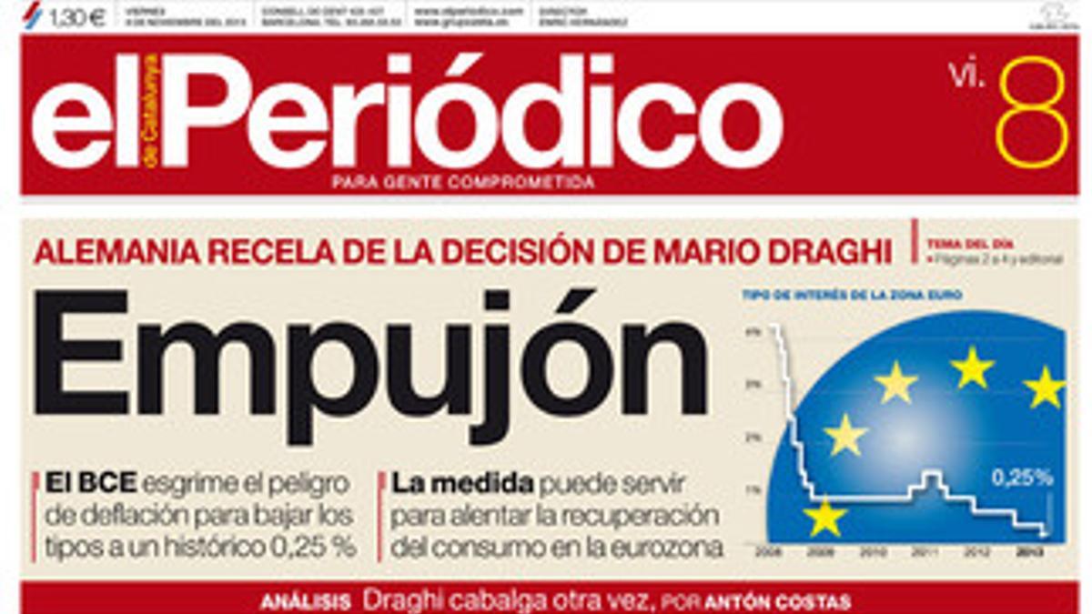 La portada de EL PERIÓDICO DE CATALUNYA (8-11-2013).