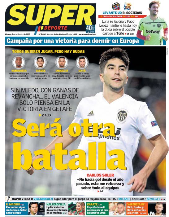 Portada SUPERDEPORTE viernes 9 de noviembre 2018