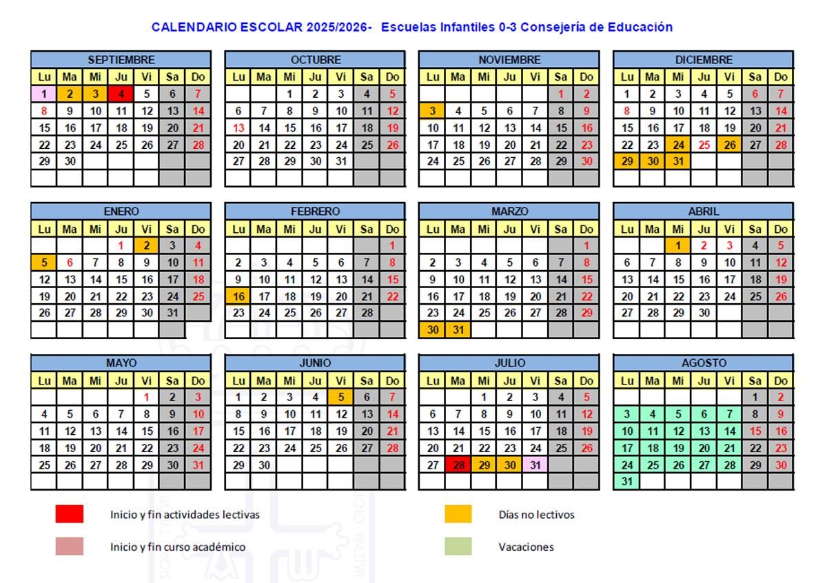 El calendario escolar de las escuelinas