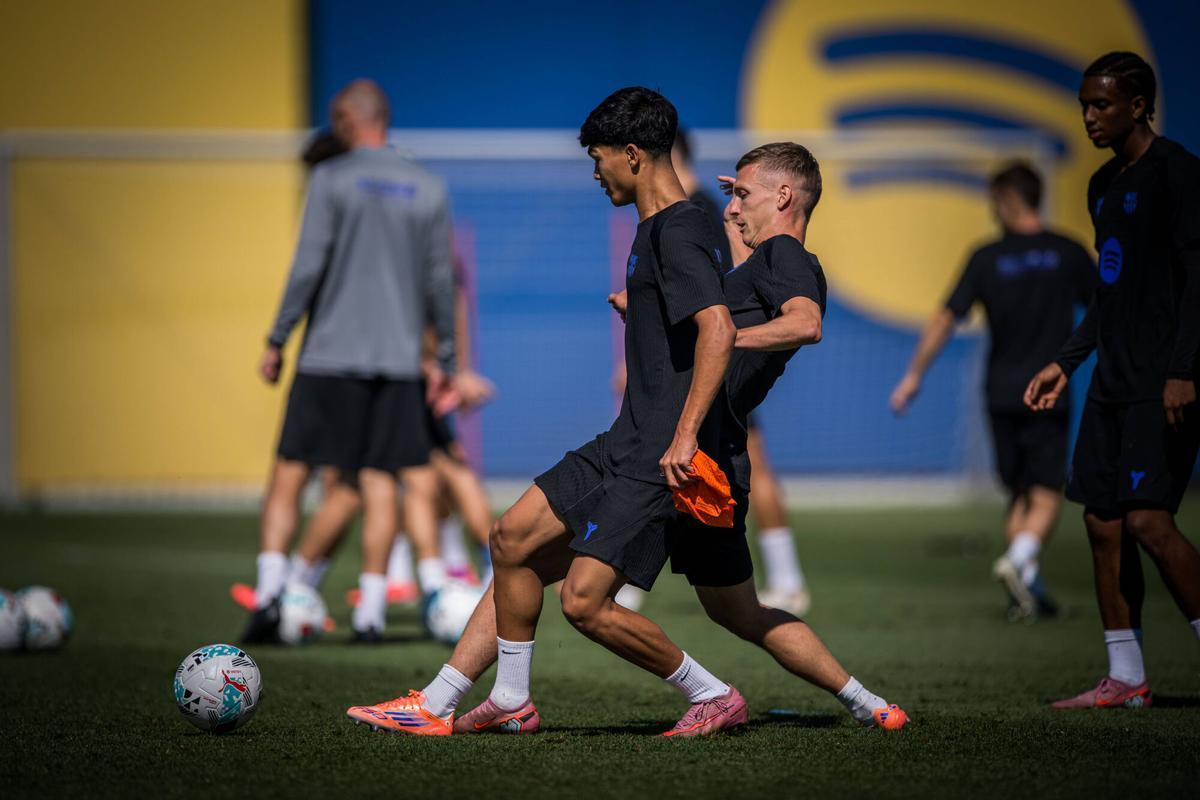Pedro Fernández 'Dro' en el entrenamiento de este martes con el Barça.