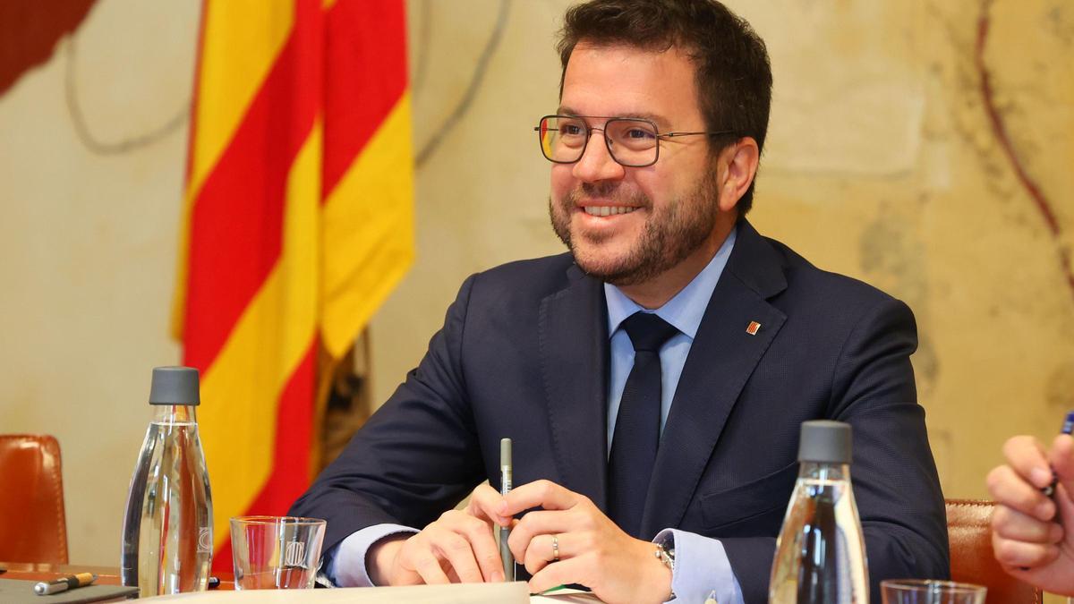 El president del Govern, Pere Aragonès, durant la reunió setmanal del Consell Executiu