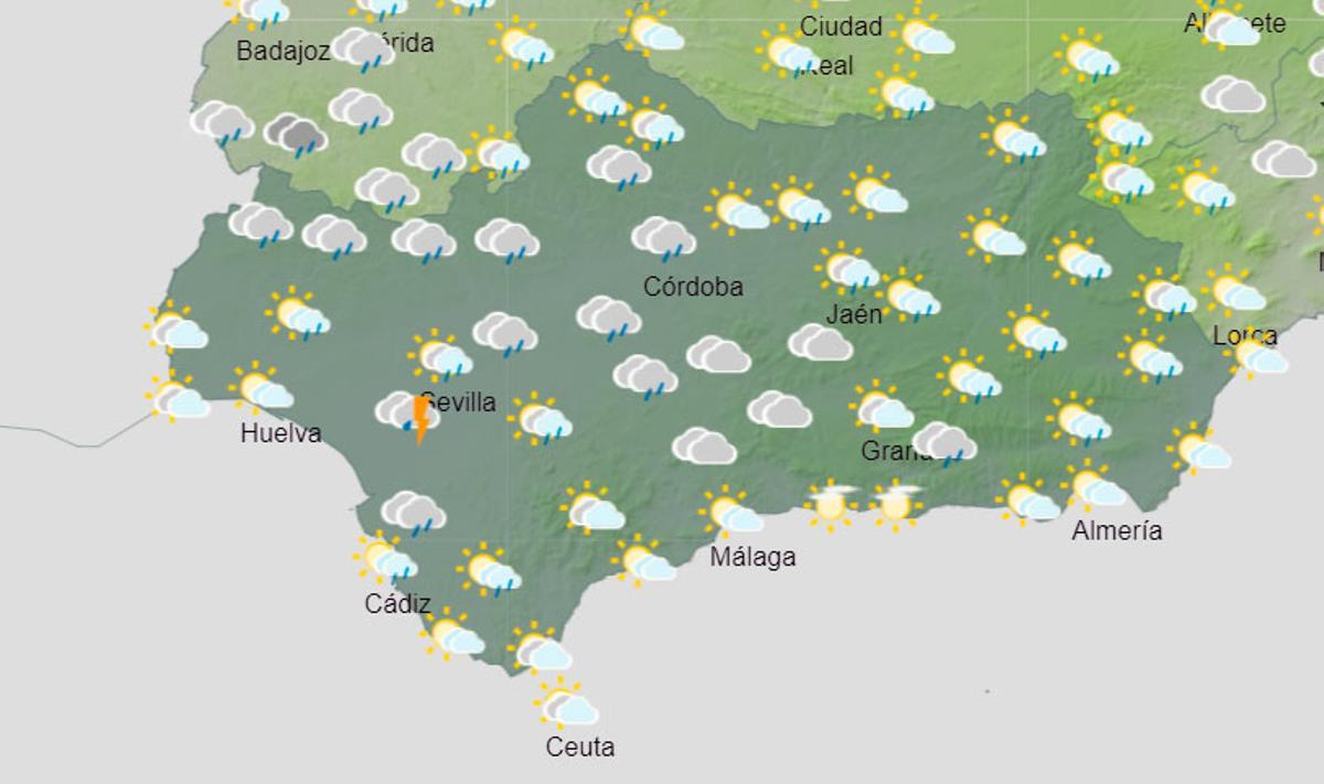 Tiempo en Andalucía de 12.00 a 18.00 horas este viernes.