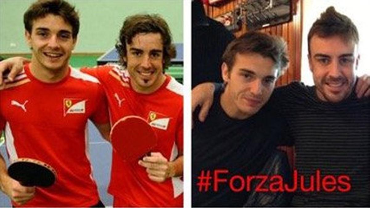Las cuatro fotografías de Fernando Alonso y Jules Bianchi que el piloto asturiano ha colgado en su perfil de Twitter en lugar de su avatar personal